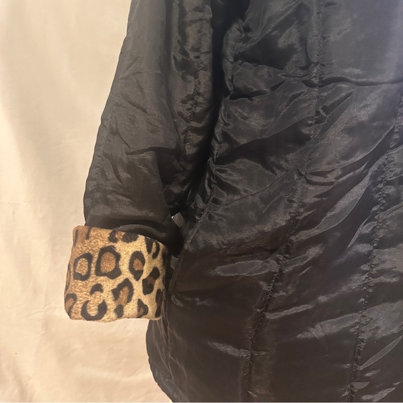 Vtg Haband Leopard Print Black Silk Pea Coat Size M 90's Mob Wife Glamour Wife - Picture 11 of 15